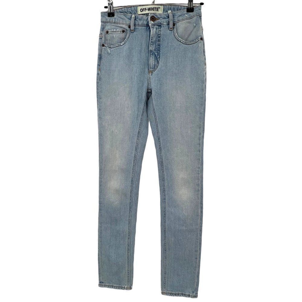 Off-White High Waist Light Wash Distressed Jeans AS-IS